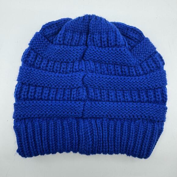 CC Cable Knit Beanie Ribbed Knitted Winter Beanie Hat Slouchy Fit Blue Womens OS - Picture 4 of 5